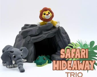 Dustlings: Safari Hideaway Trio – 3D Printed Articulated Animal Fidget Set