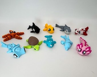 Articulated Aquatic Animals | 3D Printed Ocean Creatures | Shark Dolphin Orca Turtle | Desk Fidget | Mystery Pack Gift