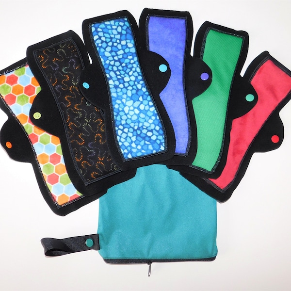 Period Pad Set w/ 100% Cotton, Jersey, Minky Toppers. Absorbent Bamboo Core & Breathable Fleece Backing. First Period to Postpartum Day Pack