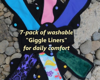 Giggle Liners 7 Pack - Reusable Options for Daily Wear for Sneeze Incontinence - 8" or 10" Liners, with Your Choice of Materials