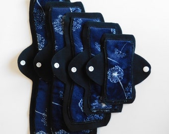 Pick Your Absorbency and Length Cloth Pad or Panty Liner  - Dark & Dandy Lace, Blue Minky by Cozy Folk - 6", 8", 10", 12" 14"