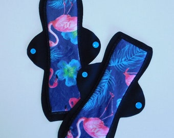 Any Size: Minky Cloth Pad or Pantiliner with Flamingos & Flowers - USA made by Cozy Folk - In Light, Moderate, Heavy,  6", 8", 10", 12", 14"