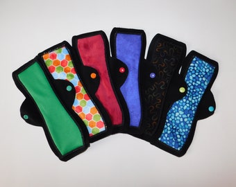 Day Pads - Heavy and/or Moderate Absorbency - Breathable Fleece Backing, 100% Cotton, Jersey, or Minky Toppers 12", 10" or 8" Cloth Pad Set