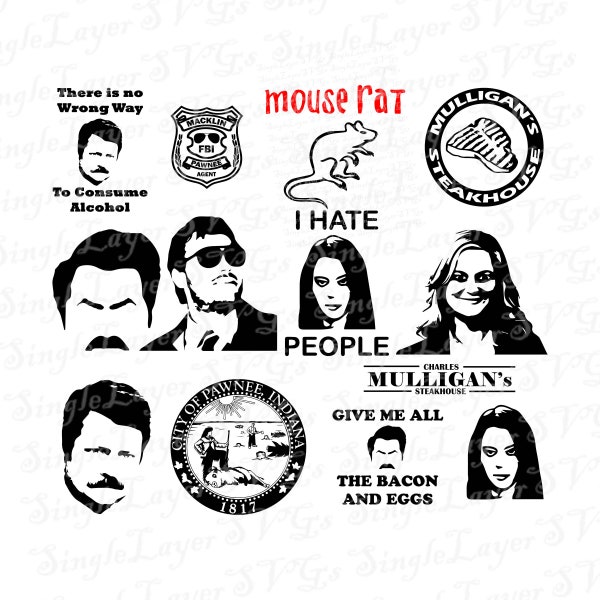 Parks and Recreation SVG file bundle | parks and rec svg DXF png pdf jpg files | Parks and Rec | Ron Swanson svg | mouse rat svg