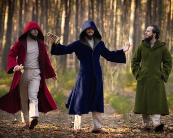 Warlock robe hooded coat 100% merino wool fantasy long coat