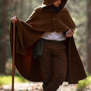 Hooded action cloak, two piece 100% merino wool fantasy long cape image 2