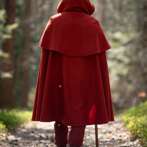 Hooded action cloak, two piece 100% merino wool fantasy long cape image 3