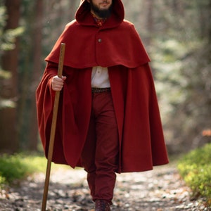 Hooded action cloak, two piece 100% merino wool fantasy long cape image 4