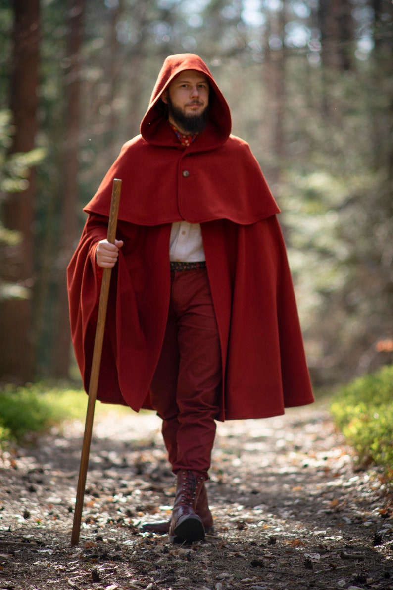 Hooded action cloak, two piece 100% merino wool fantasy long cape image 4