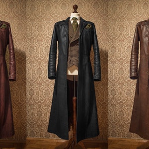 Long Leather Trench Coat duster steampunk Victorian fantasy style