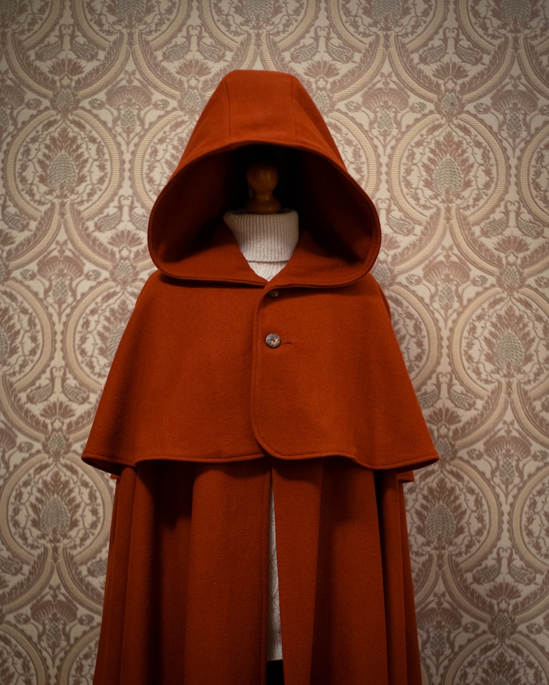 Hooded action cloak, two piece 100% merino wool fantasy long cape image 8