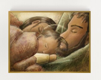 Silent Night Nativity Art -- Christmas Art -- Holy Family Art
