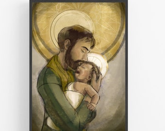 Digital Download O Holy Night - Jospeh and Baby Jesus - Comfort in Trials - Nativity Art