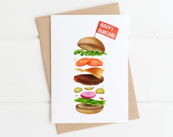 Birthday Card: Happy Burgday - Food Pun Card, Cute Birthday Card, Burger Pun, BBQ Card