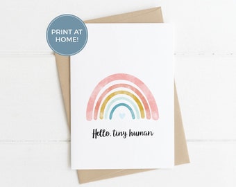 Instant Download New Baby Card: Hello, Tiny Human - Pregnancy Pun, New Baby Pun, Mom To Be Pun, Expecting Pun, New Mom Card