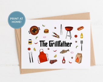 Instant Download Father's Card: The Grillfather - Pun Card, Cute Pun Card, Fathers Card, Fathers Birthday, Dad Card, Grilling Pun