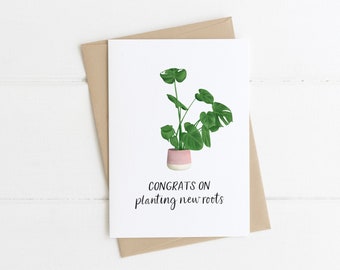 Plant Card: Life Congrats On Planting New Roots- Plant Pun, Funny Plant Card, New Home Card, Moving Card, Congrats Card