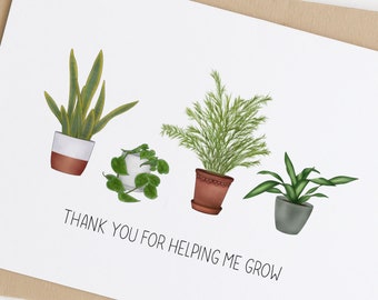 Thank You Card: Thank You For Helping Me Grow- Pun Card, Cute Pun Card, Plant Card, Thank You Card