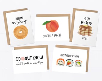 Set of Mini Love  Cards - Anniversary Cards, Anniversary Gift, Cute Food Puns, Cards for Kids, Mood Boosting Cards, Gift for Friend