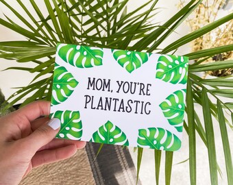 Tarjeta de la madre: Mamá, eres plantastic - Tarjeta de juego de palabras, Tarjeta de juego de palabras linda, Tarjeta de amor de las madres, Cumpleaños de las madres, Juego de palabras de plantas