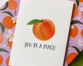 Love Card: You're A Peach -  Funny Valentine's Day Card, Food Pun Card, Anniversary Card, Just Because, Galentine's Day