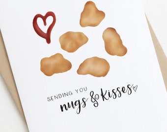 Love Card: Sending You Nugs & Kisses -  Funny Valentine's Day Card, Food Pun Card, Just Because, Galentine's Day, Chicken Nugget Pun
