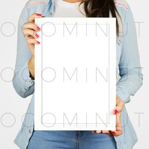 Frame mockup, editable background, girl holding frame, photoshop smart object, wall art mockup, stock photography, styled photography image 4