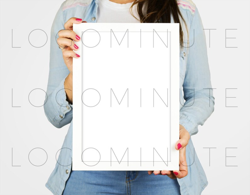 Frame mockup, editable background, girl holding frame, photoshop smart object, wall art mockup, stock photography, styled photography image 4