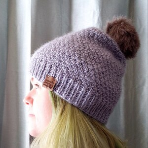 Textured Beanie with Faux Fur Pompoms