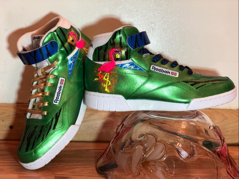 Retro 80s Custom Painted Reebok Exofit Sneakers. Miami Flamingo Style ...