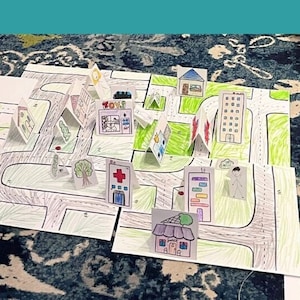 Druckbare Kleinstadt, Ausmalbare Stadt, Kinderaktivität, Druckbare Straßen, allgemeine Konferenzaktivität für Kinder, druckbare Farbseiten