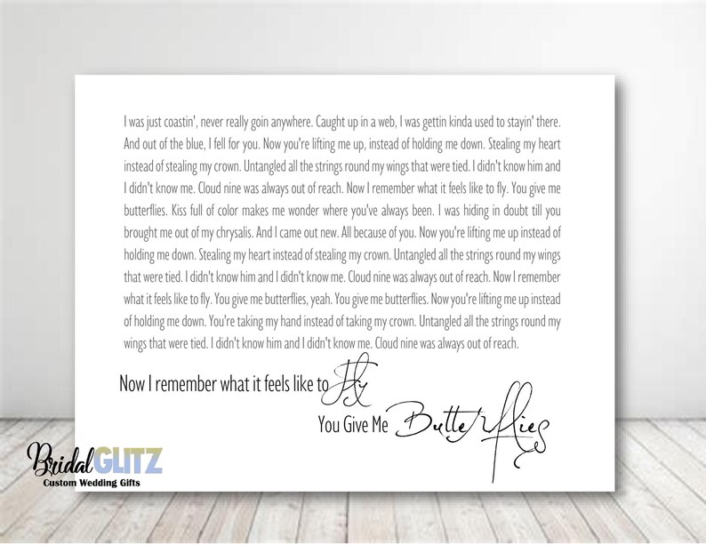Butterflies Lyrics Country Song Wedding Instant Download Wall Etsy