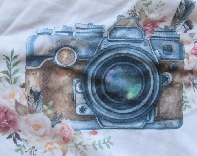 Vintage Floral Camera Print  on  Bleached Shirt