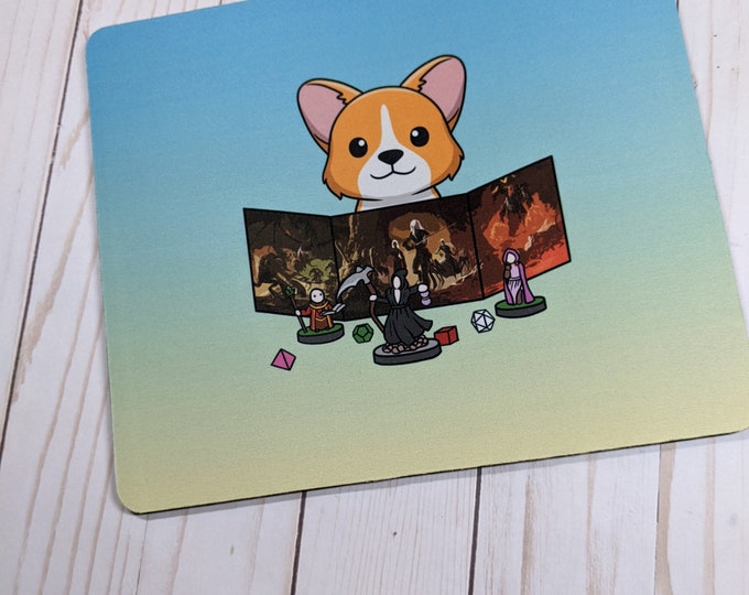 Dungeons and Dogs Mousepad with Corgi Behind DM Screen Dungeons and Dragons Mousepad