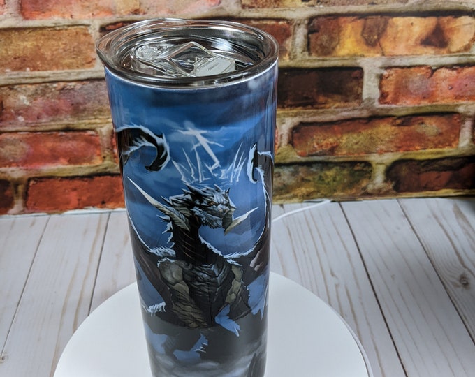 Dragon Tumbler Full Size Dragon Wrap Around 20 oz Skinny Tumbler for Hot and Cold Beverages with Lid and Straw