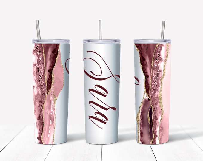 Personalized Blush and Gold Agate Skinny Tumbler with Your Name