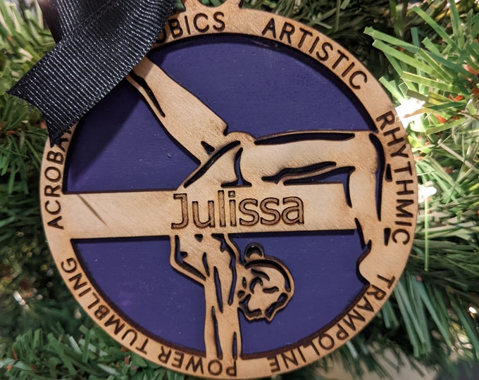 Personalized Gymnastics Ornament with Gymnast's Name Male and Female Options