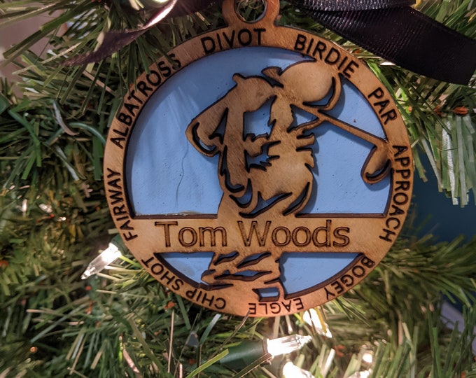 Personalized Golf Ornament with Male or Female Player Name and Custom Colors