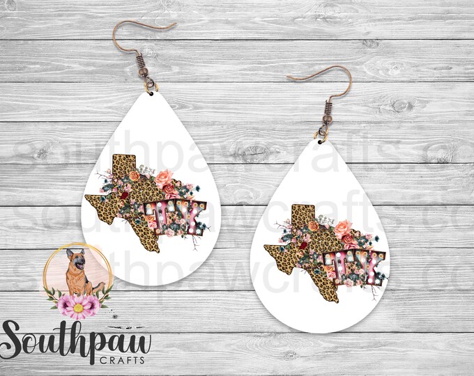 Texas Marquee Earrings with Leopard Print and Roses Tear Drop Style Earrings Matching