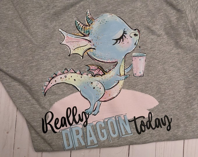 Really Dragon Today Shirt with Cute Dragon Drinking Coffee for Fantasy fans and D&D Player Gift Dungeons and Dragons