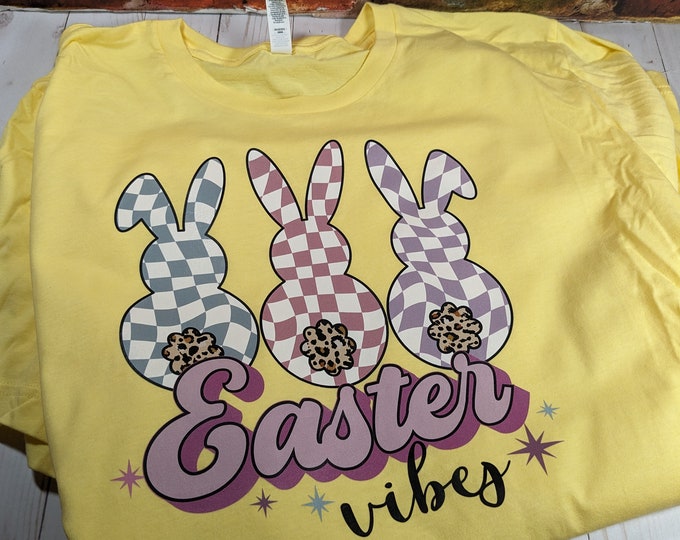 90s Style Checkered Bunny Trio Easter Vibes Shirt