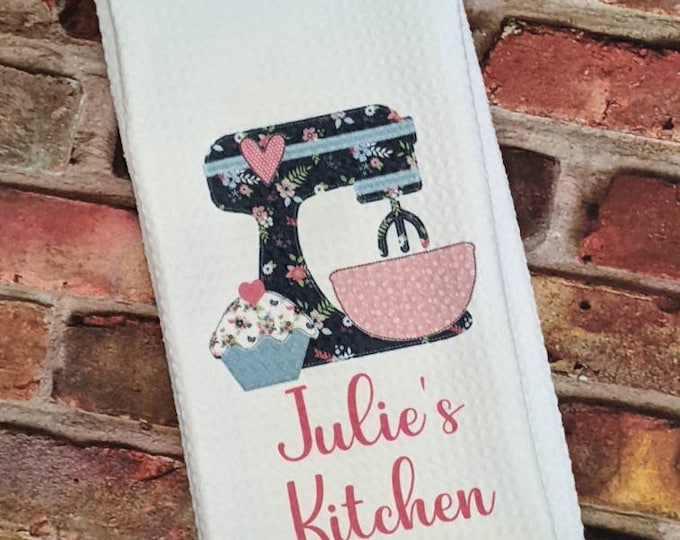 Personalized Kitchen Towel Mixer Applique Style Waffle Weave Towel