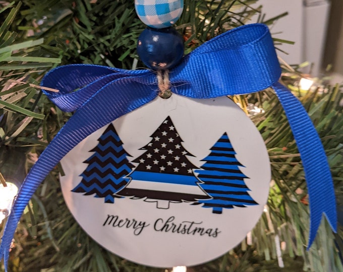 Police Officer Ornament Police Support Thin Blue Line Christmas Ornaments Trees With Stars and Stripes