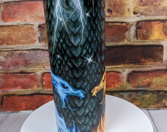 Fire and Ice Dragons with Dragon Scale  Background Tumbler 20 Skinny Stainless Steel  Straw for Dungeons and Dragons Gift Fantasy Dragon