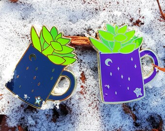 Winter Mug Succulent Pin | Seasonal Succulents in Cups Enamel Pin | Succs in Cups | Plant Pin