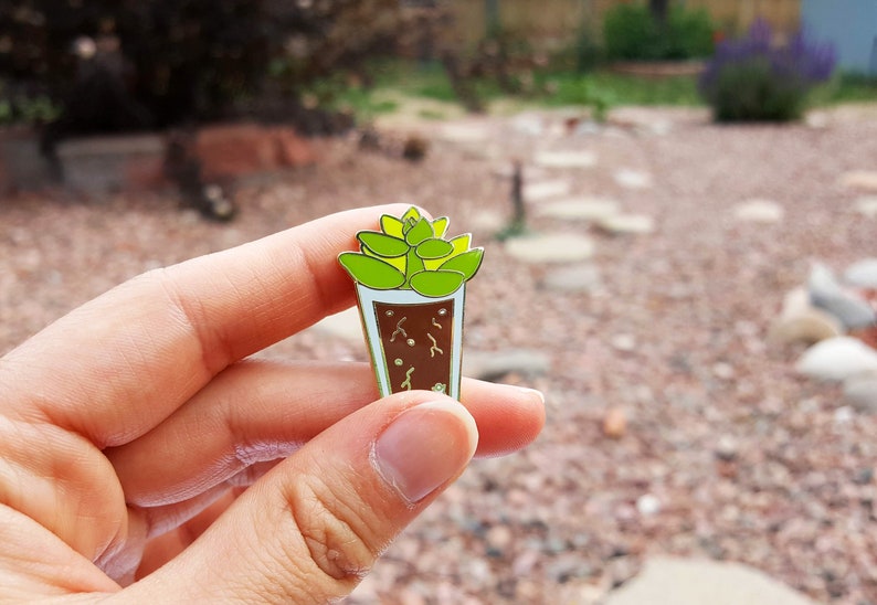 Summer Glass Succulent Pin Seasonal Succulents in Cups Enamel Pin Succs in Cups Plant Pin image 3