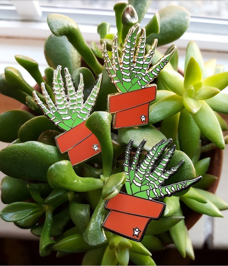 Zebra Plant Haworthia Succulent Enamel Pin Silver Plating