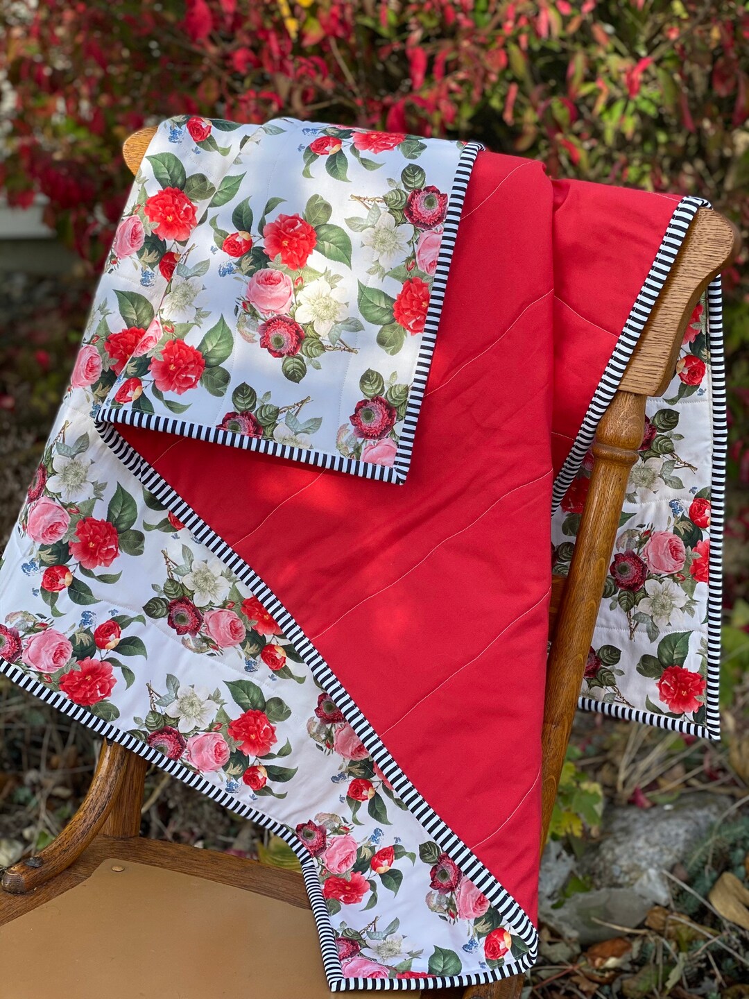 Red Floral Quilt Baby Quilt Floral Baby Quilt Floral Etsy