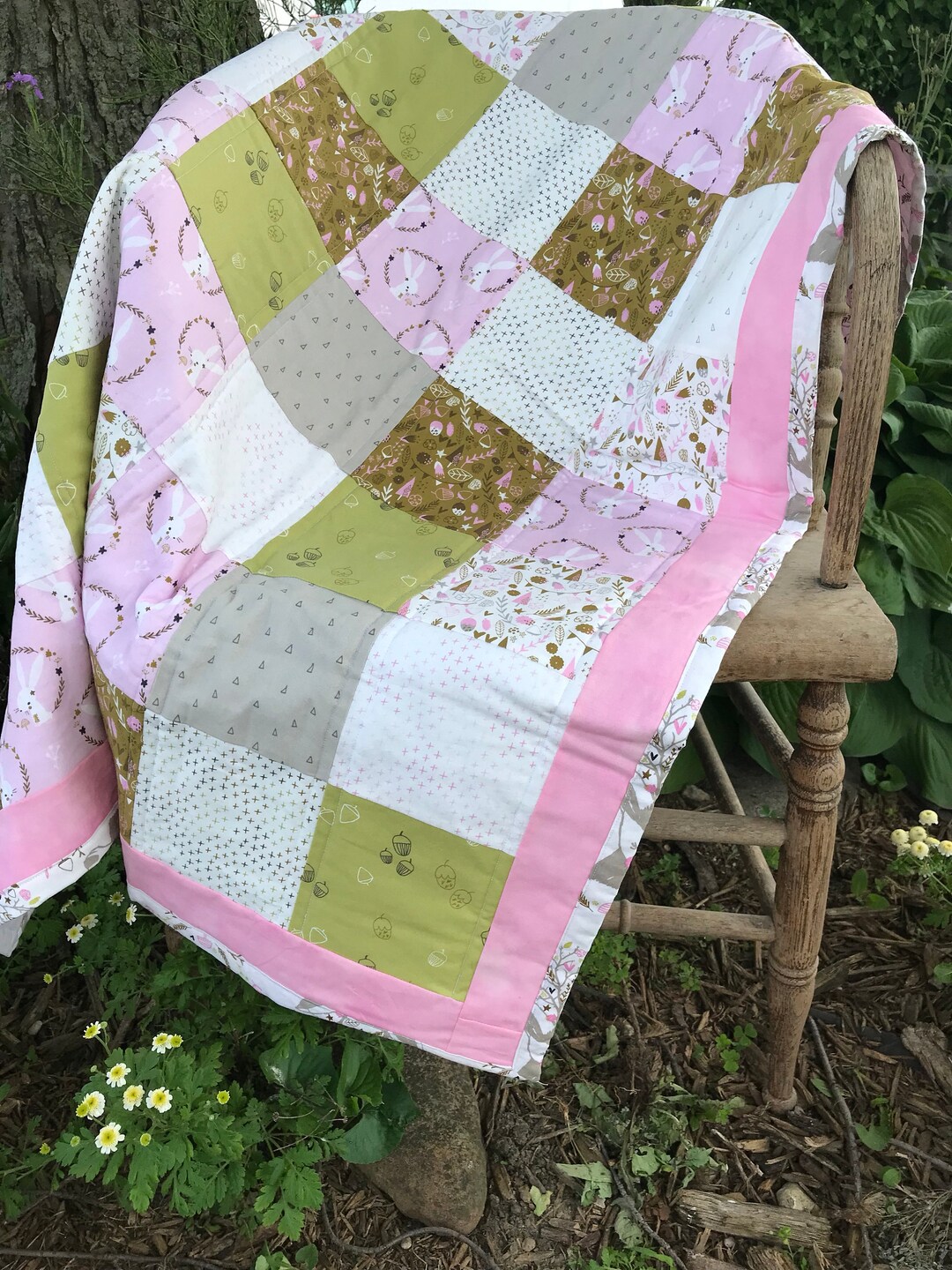 Deer Baby Quilt woodland Baby Quilt Baby Girl Quilt Handmade Woodland