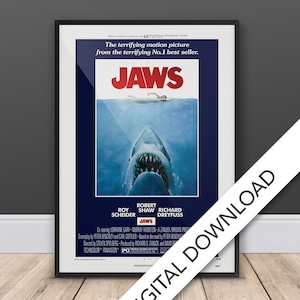 Póster de la película Tiburón, 1975 - Descarga de póster digital, formato Jpeg de 300 ppp, tamaño A3 y tabloide, pósters de películas de los años 70
